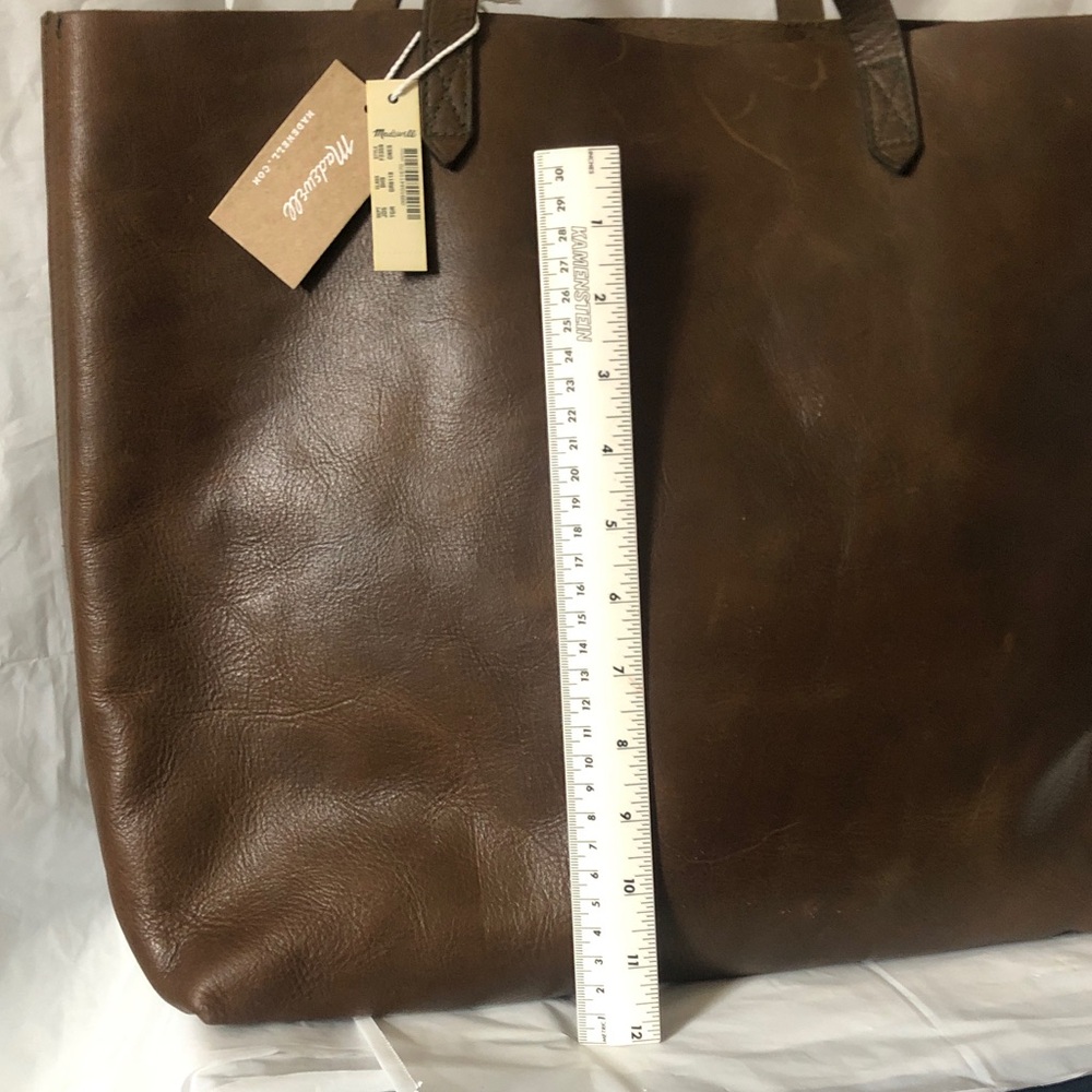 Madewell brown leather tote inner side zip pocket 14” x 14” x 6” NWTags - Picture 3 of 9